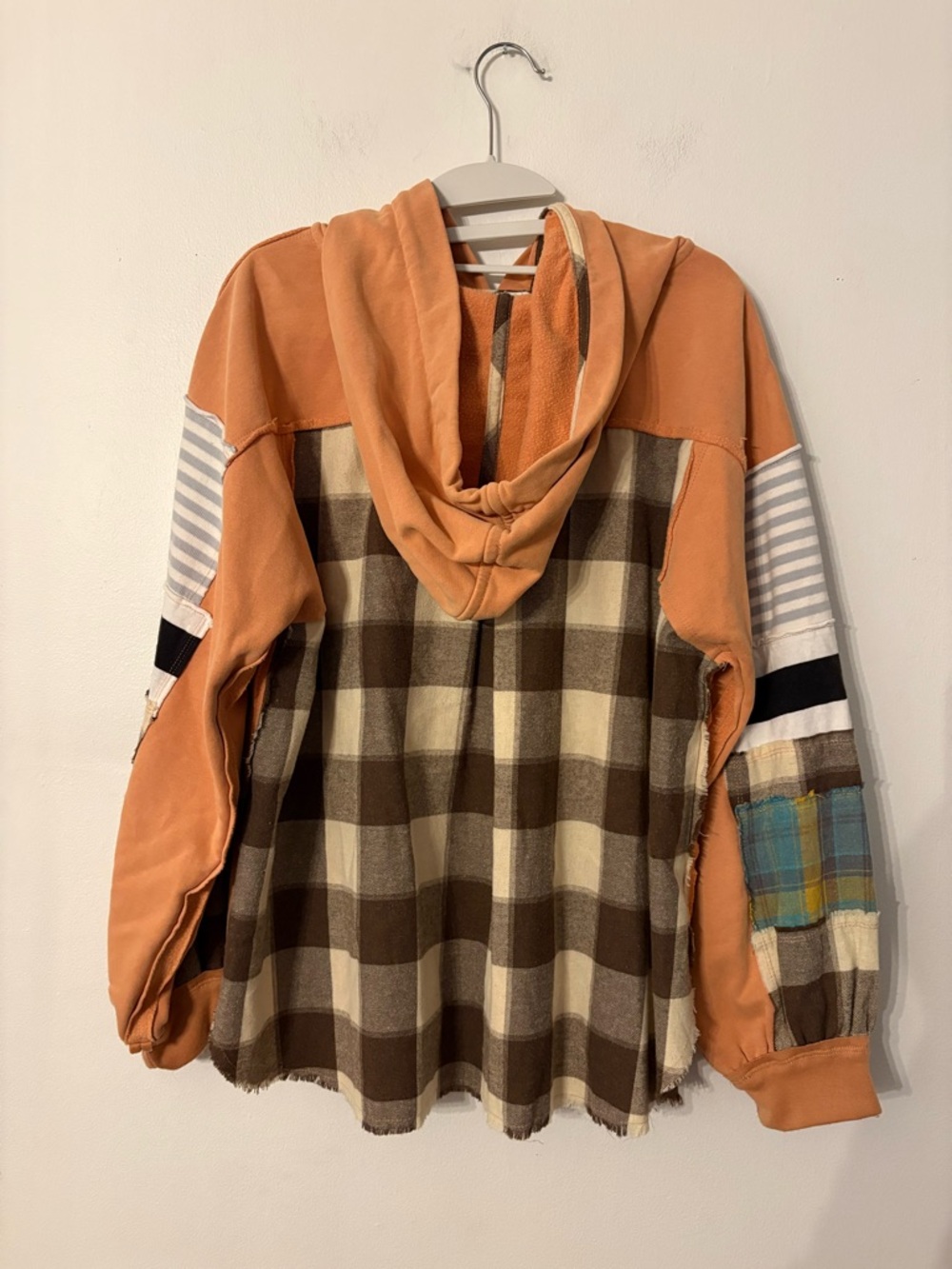 easel Orange Pullover Hoodie with Patchwork Sleeves - Picture 3 of 5